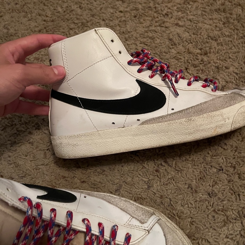 Nike White blazers and Red-Blue Laces